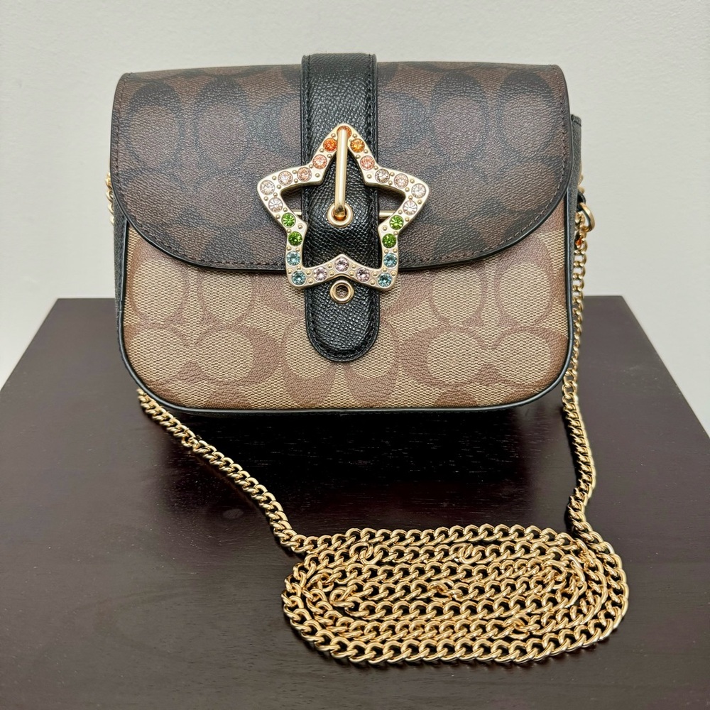 NWOT Coach Gemma Crossbody In Brown Blocked Signature Canvas With Star Buckle